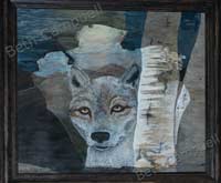 Acrylic painting of a Wolf done on birch bark