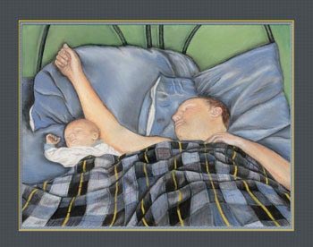 Painting of a father and his son sleeping