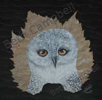 Acrylic painting of an owl done on a grape vine leaf