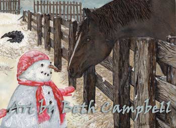 Painting of a Horse Meeting a Snowman