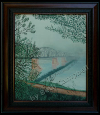 Painting of Saskatoon's Victoria Street Bridge by artist Beth Campbell